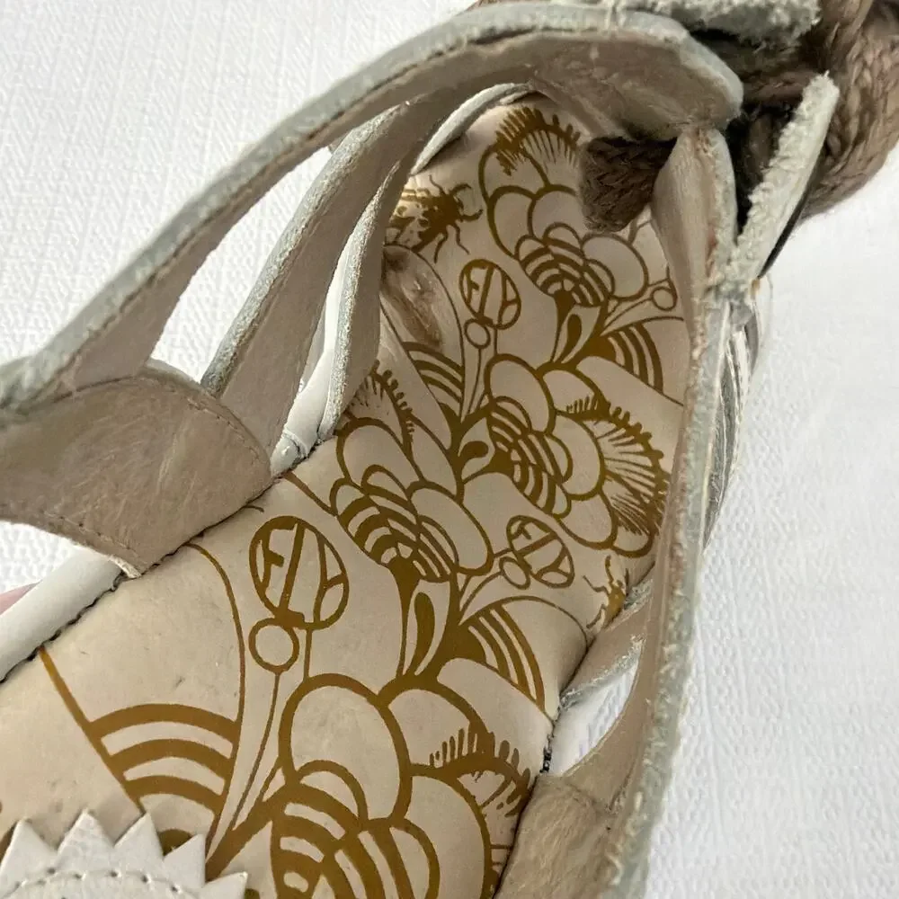 Fly London Yito Shoes Womens Size 9 US Wedge Sandals 40 EU White Leather Shoes